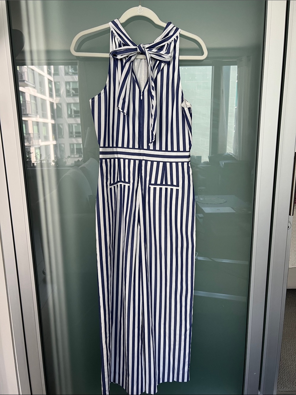 J. Crew Navy and White Striped Halter Jumpsuit Sz4 - Picture 4 of 8